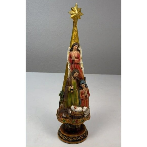 WINTER LANE 16" Carved Resin Table Top NATIVITY Christmas Tree MUSIC BOX Works - Picture 6 of 6
